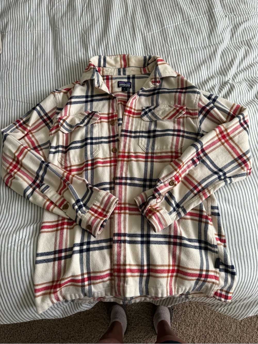 Patagonia Men's Cream Plaid Button-Up Shirt Jacket